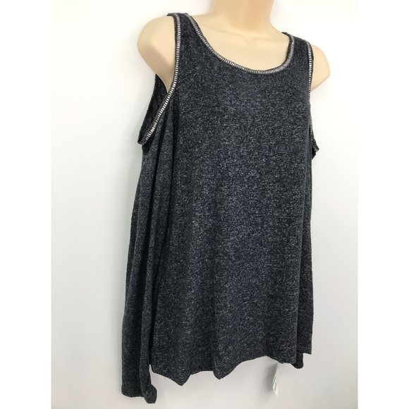 I.N.C Heather Black Cold Shoulder Jewel Embellished Soft Sweater Top Large NEW - Picture 2 of 6